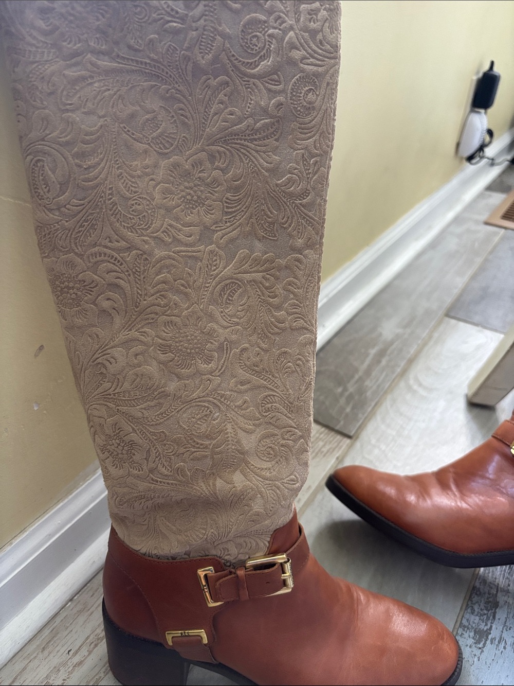 Lauren Ralph Lauren Tan Leather Heeled Ankle Boots with Gold Buckles